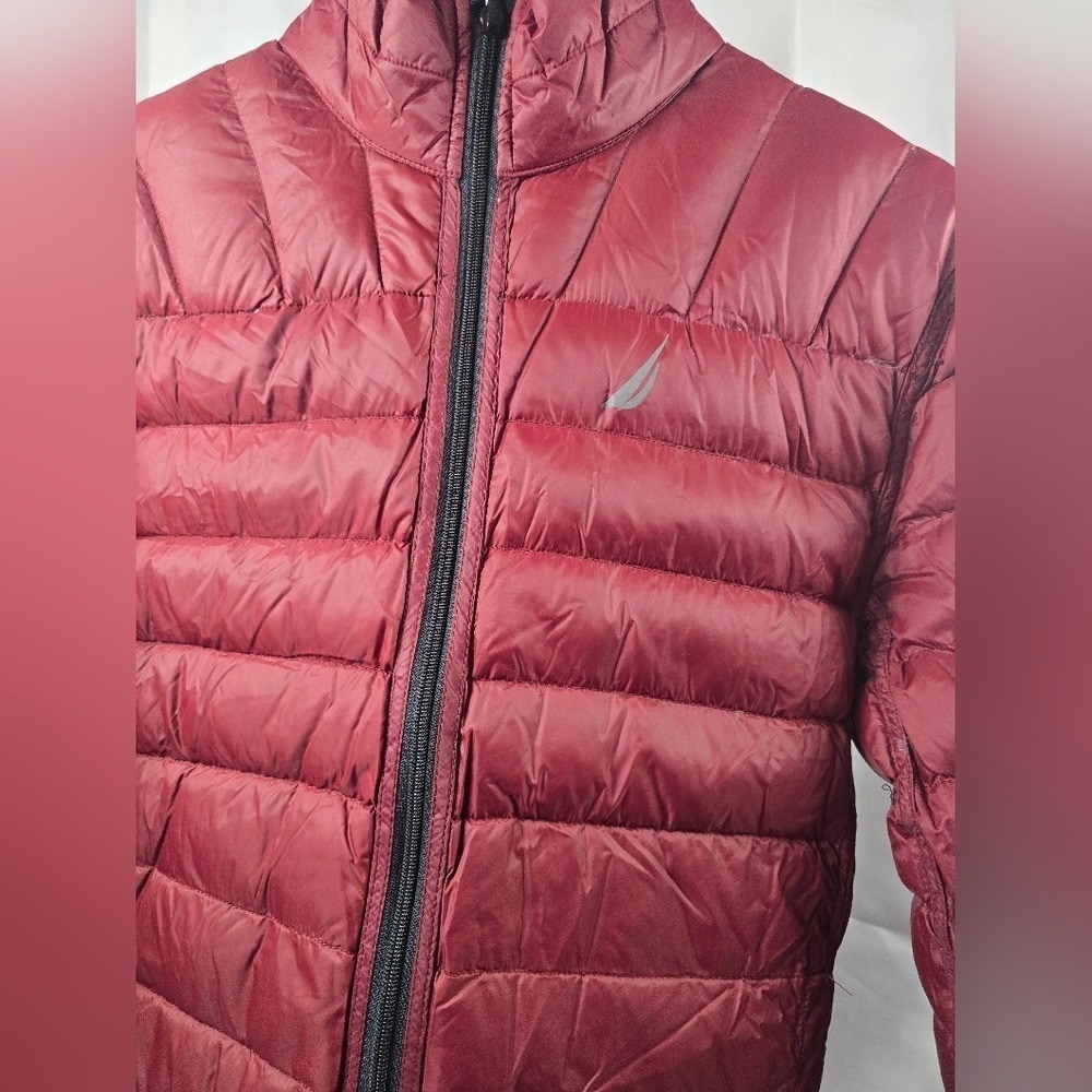 Nautica Men Puffer Jacket Navy Burgundy Colorblock Lightweight reversible - Picture 4 of 9